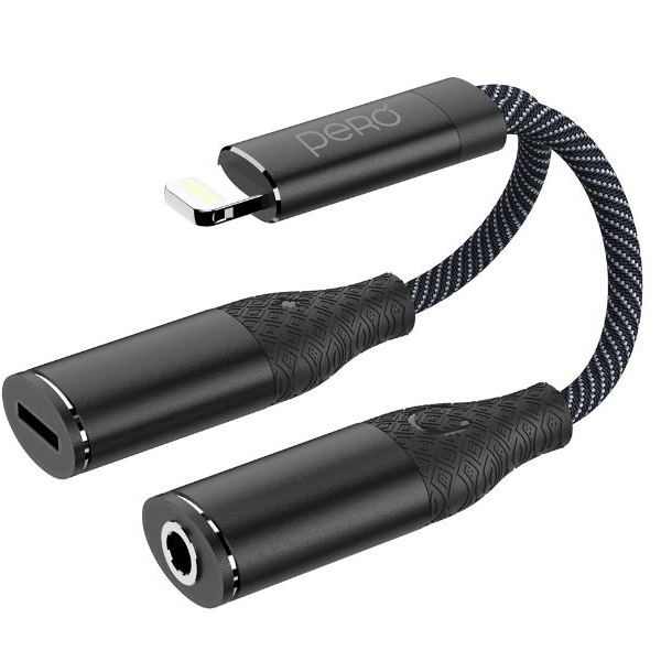 Переходник Jack 3.5 >--> Lightning/Lightning PERO AD12 черный