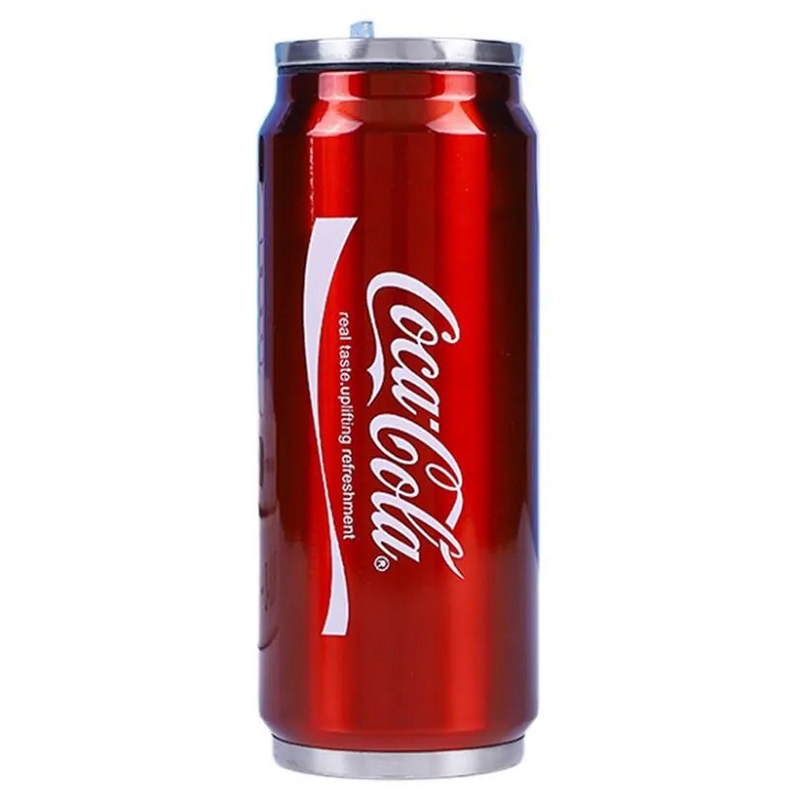 Термокружка металлическая Coca-Cola 450 ml, с трубочкой, пластиковая крышка