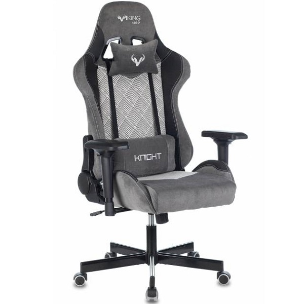 Кресло игровое БЮРОКРАТ Zombie VIKING 7 KNIGHT Fabric серый Loft ромбик текстиль/эко.кожа с подголов. крестовина металл