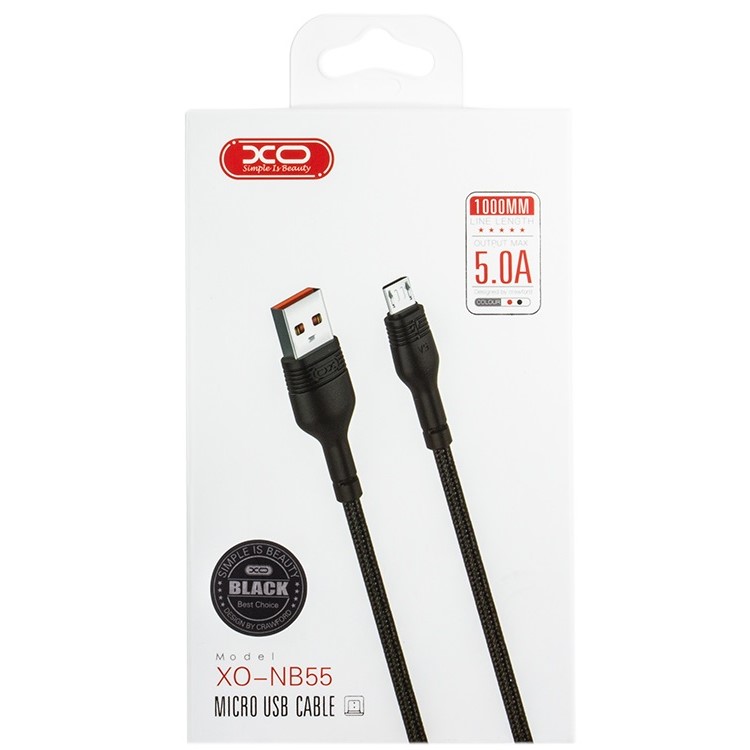 Кабель USB <--> microUSB  1.0м XO NB55 черный (5A)