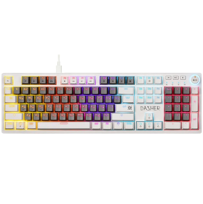 Клавиатура DEFENDER Dasher GK-472 RU,сер/бел,104кн,YH красн