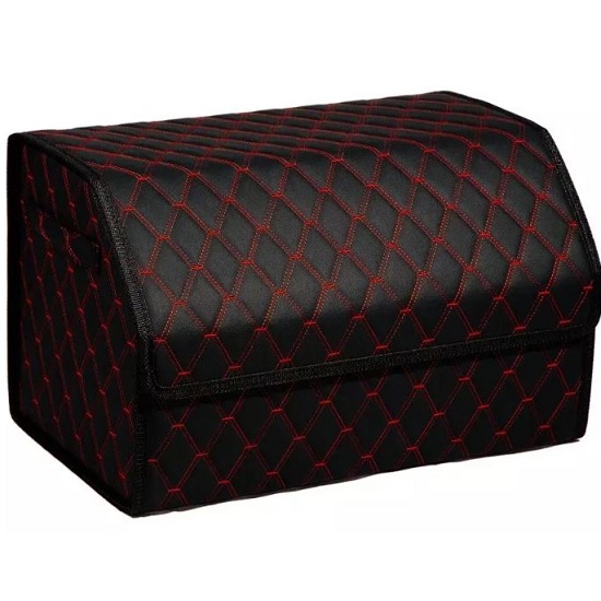 Органайзер автомобильный FOR CARS 3D 70*30*30 черный/красная нить/черный кант, экокожа, 2-й ромб