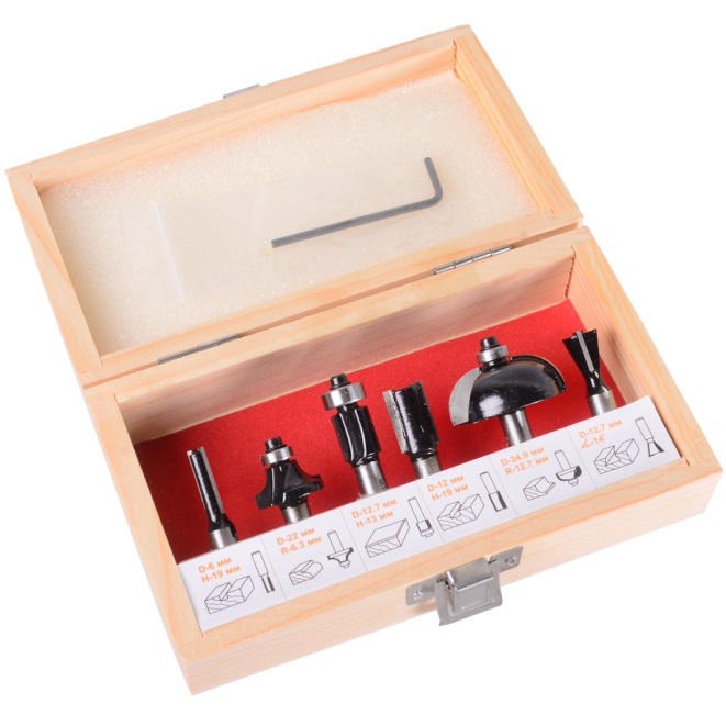 Набор фрез по дереву 6шт.(хвостовик 8мм), кейс ВИХРЬ 73/10/6/20