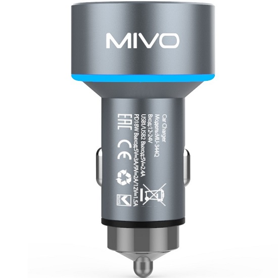 Авто ЗУ 2USB/1Type-C MIVO MU-344Q 30W