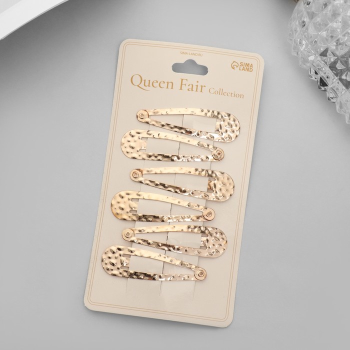 Невидимка для волос "Ажурная" (набор 6 шт) 5 см, золото 10309302