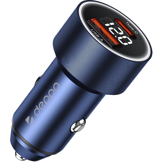 Авто ЗУ 1USB/1Type-C DEPPA 11216, металл, синий, 75W