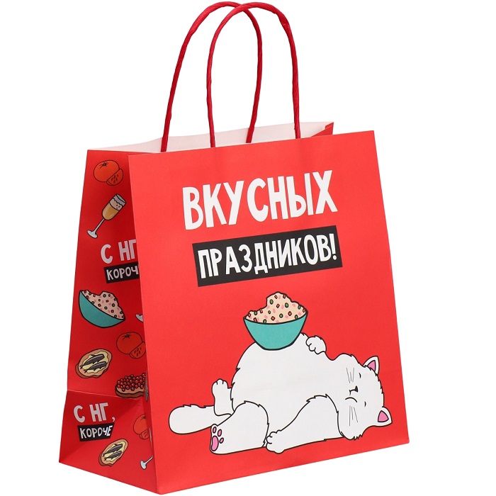 Пакет новогодний крафтовый «Праздники», 22×22×11 см