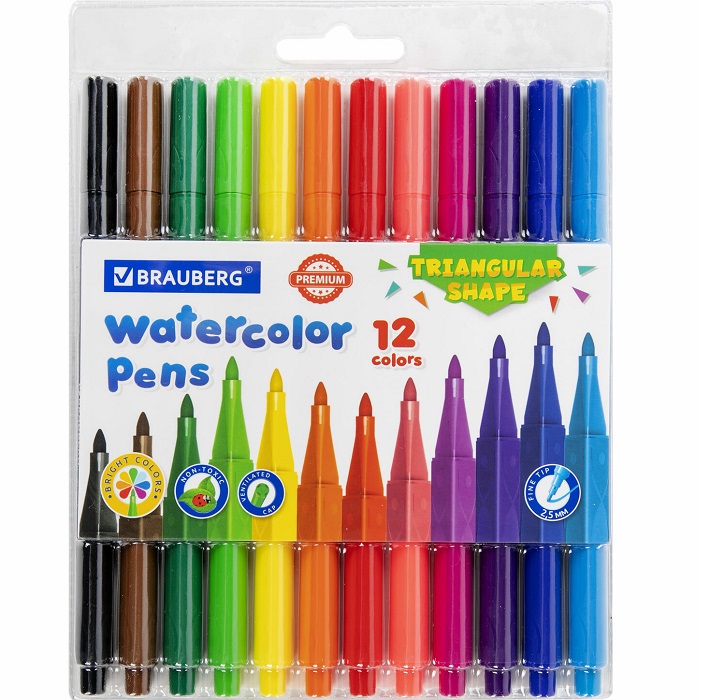 Фломастеры BRAUBERG "PREMIUM" 12 цветов, вентилируемый колпачок , ПВХ-упаковка, 152193