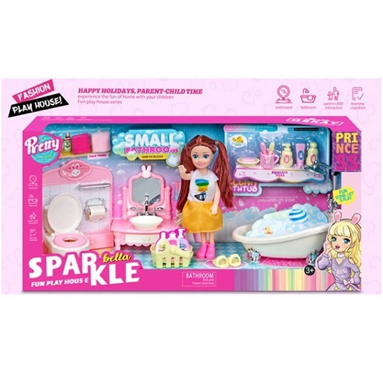 Кукла малышка 7023 Ванная комната с аксесс. в кор.