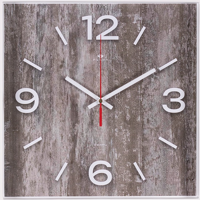 Часы настенные РУБИН "Структура дерева" квадрат 30х30см, корпус белый (3028-009)