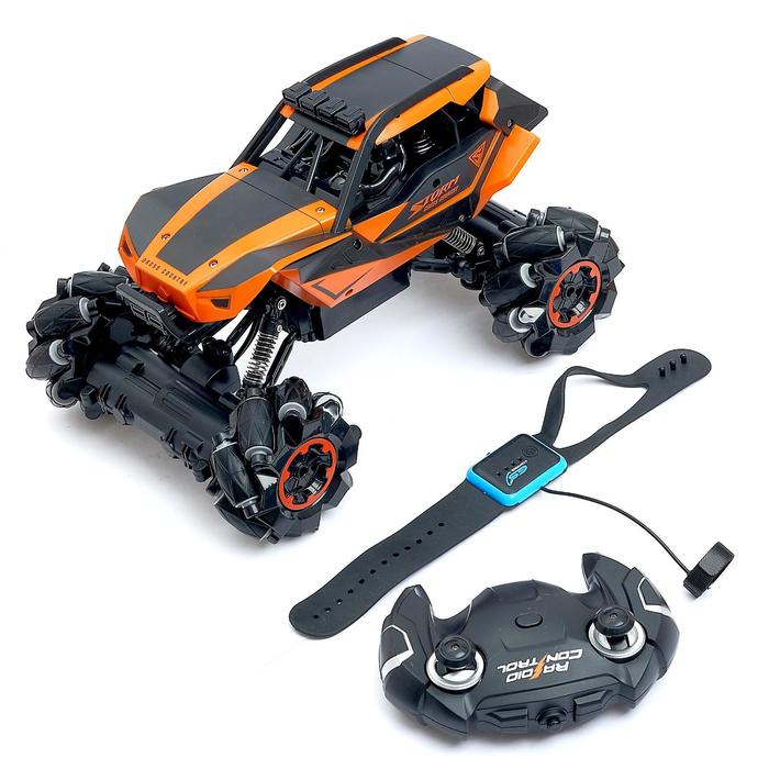 Машина р/у «Джип-акробат», 4WD, с управлением жестами, работает от аккумулятора, цвет оранжевый