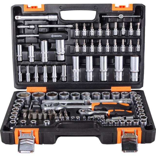 Набор инструментов , 1/2", 1/4", CrV, в кейсе 108 предм ВИХРЬ 73/6/7/8