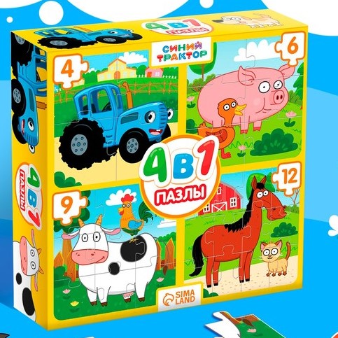 Набор пазлов 4 в 1 «Синий трактор на ферме» 7774666