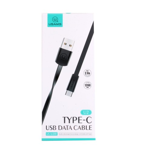 Кабель USB <--> Type-C  1.2м USAMS US-SJ200 U2 плоский, чёрный