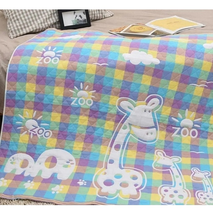 Плед детский 110*110 хлопковый двухсторонний, синий