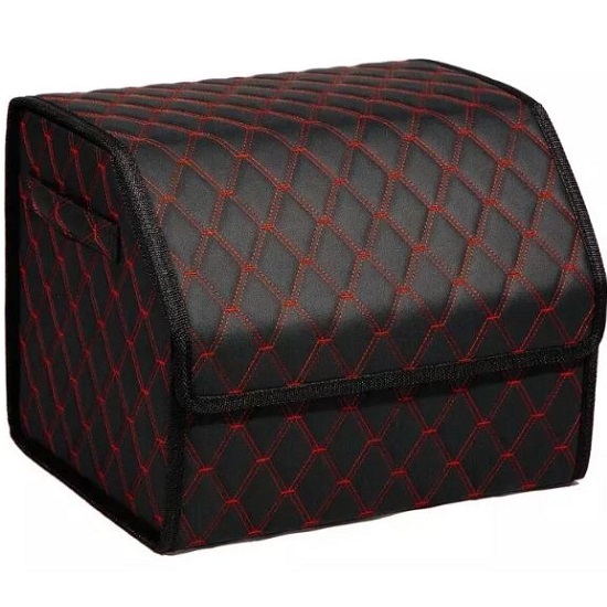 Органайзер автомобильный FOR CARS 3D 50*30*30 черный/красная нить/черный кант, экокожа, 2-й ромб