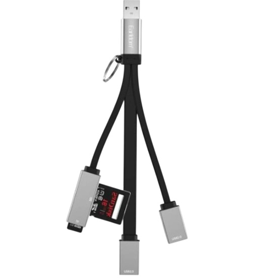 USB-концентратор Earldom ET-HUB16A, 4 гнезда, USB, USB 3.0, USB 2.0, TF/SD карта, цвет: чёрный