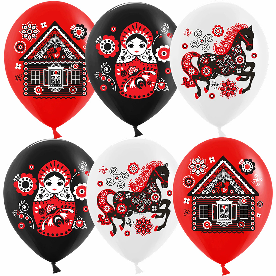 Шар (12''/30 см) Русские мотивы, Ассорти, пастель, 1 ст, 25 шт. УТМ01519262