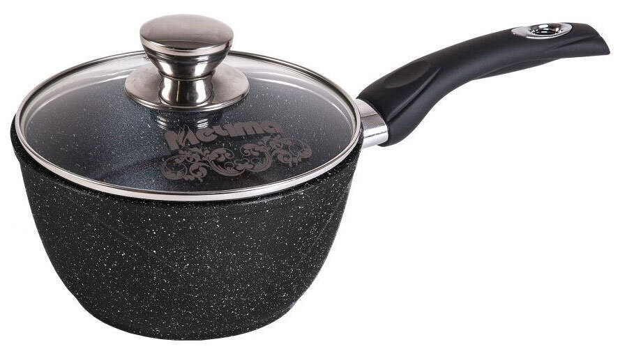Ковш 1.2л МЕЧТА Гранит black с несъемной ручкой и стеклянной крышкой арт. 81802