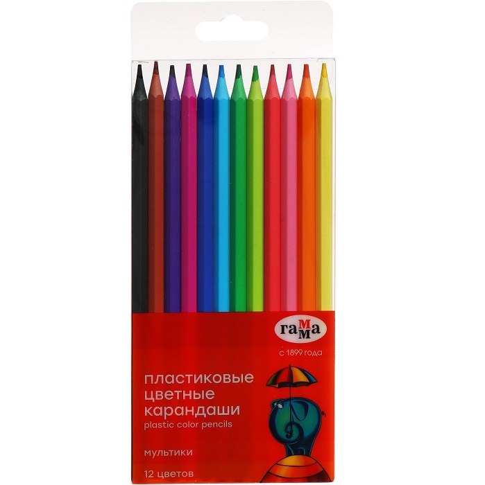 Карандаши цветные пластиковые Гамма "Мультики", 12цв., заточен., ПВХ, европодвес 251220211