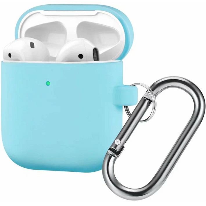 Силиконовый чехол SILICONE CASE для Airpods 1/2, №05_небесно-голубой , с карабином