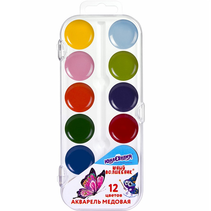 Краски ЮНЛАНДИЯ "ЮНЫЙ ВОЛШЕБНИК", медовые, 12 цв 192358