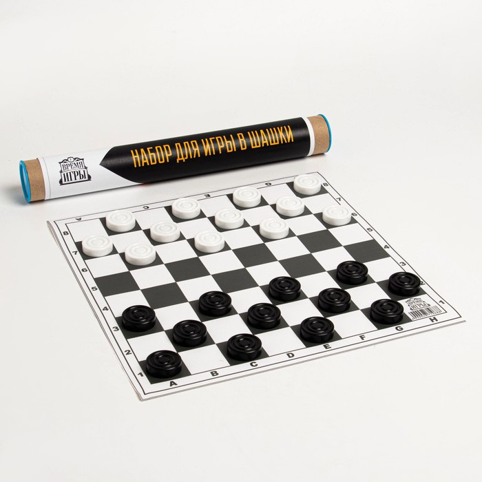 Шашки с виниловым полем 30 х 30 см, 24 шт, d-3 см, h-0.9 см, в тубусе 7387483