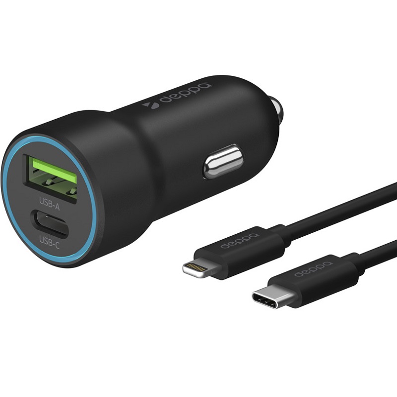 Авто ЗУ 1USB/1Type-C DEPPA, черный, 20W, PD 3.0, QC 3.0 (11298)