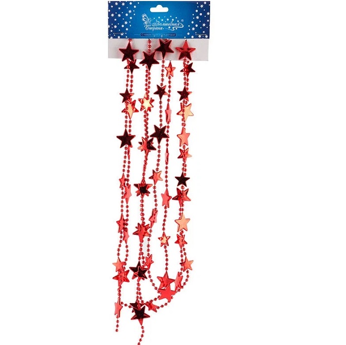 Бусы Волшебная страна Звезды длина 2,7м, размер звезды 2см, цвет красный 104057