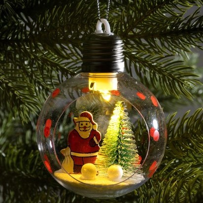 Ёлочный шар «Дед Мороз», батарейки, 1 LED, свечение тёплое белое