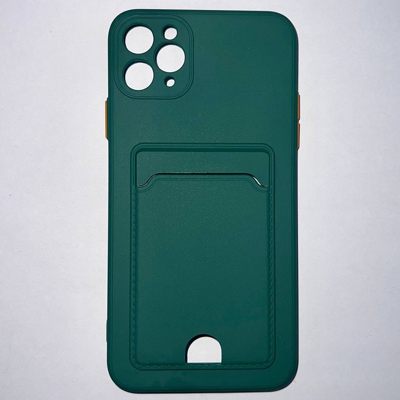 Силиконовый чехол BUTTON для iPhone 11 PRO MAX, темно-зеленый , с карманом для пластик карт