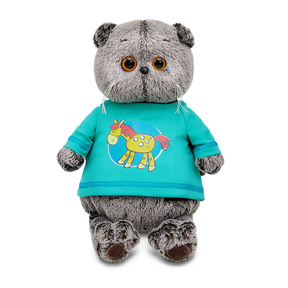 Мягкая игрушка Кот Басик в лонгсливе с лошадкой , 22 см  (Ks22-295)