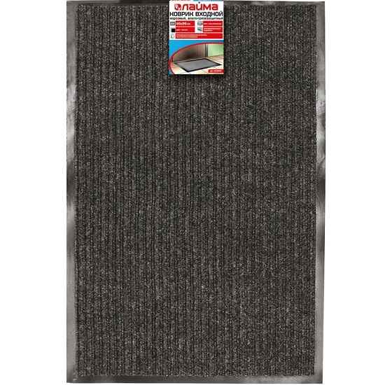 Коврик входной ворсовый влаго-грязезащитный 60*90см толщина 7мм, ребристый, черный, LAIMA 602869