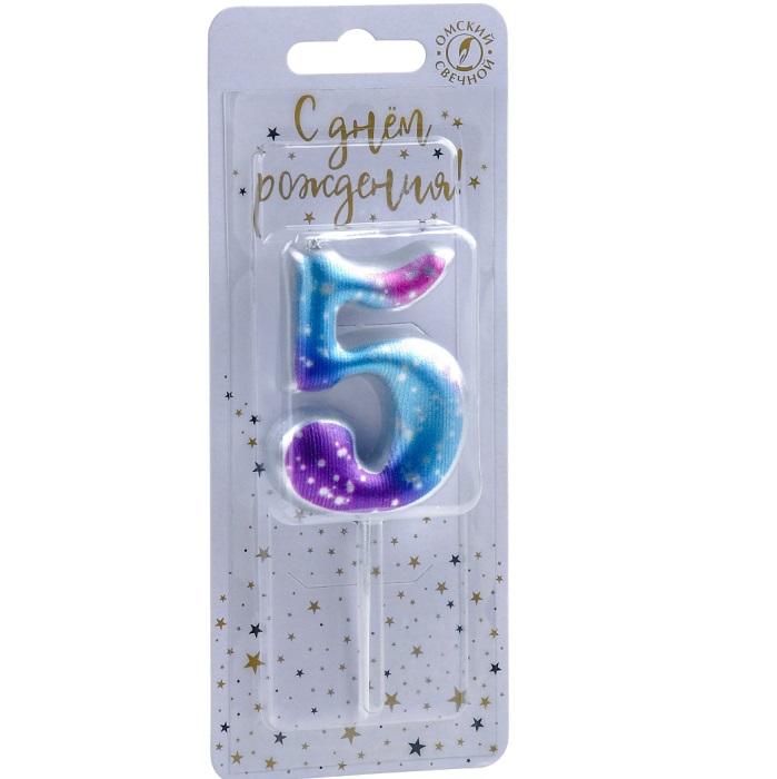 Свеча для торта цифра "5",космос, 5,5 см, 16 мин 9484529