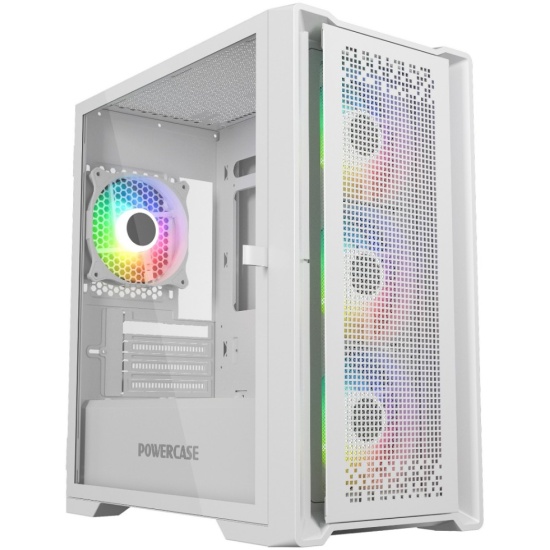Корпус Powercase ByteFlow Micro White, Tempered Glass, ARGB fans, HUB, белый, mATX