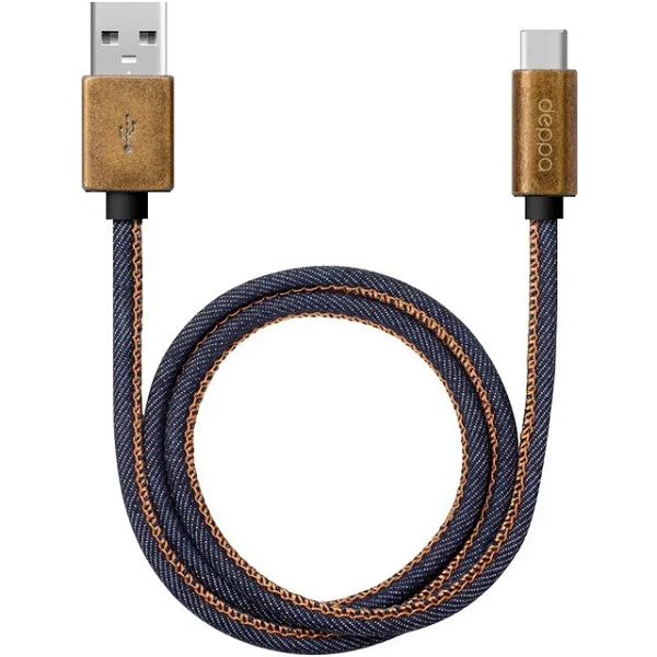 Кабель USB <--> Type-C  1.2м DEPPA Jeans медь/джинса, синий (72277)