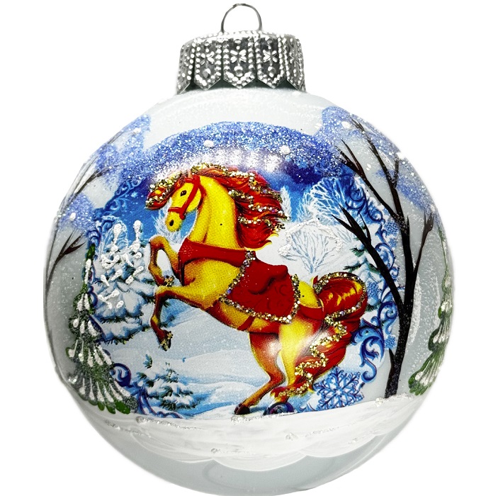 Шар "Конь зимний" 1, 100 мм., в подарочной упаковке, КУ-100-254025/1