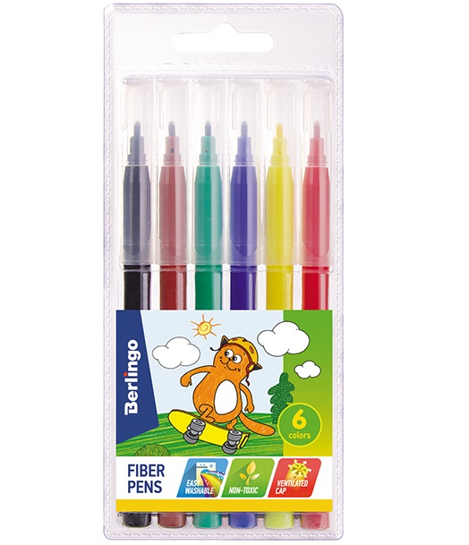 Фломастеры Berlingo "Жил-был кот", 06цв., смываемые, блистер WP00606