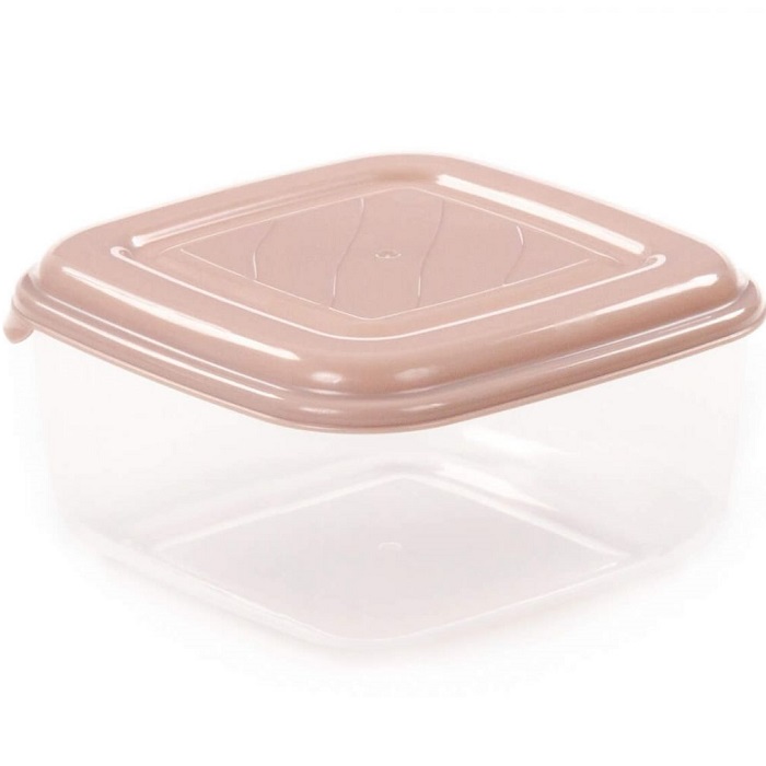 Контейнер Dolcezza №36 квадратная с крышкой, 0,9л (прозрачный, крышка тёмно-кремовая)