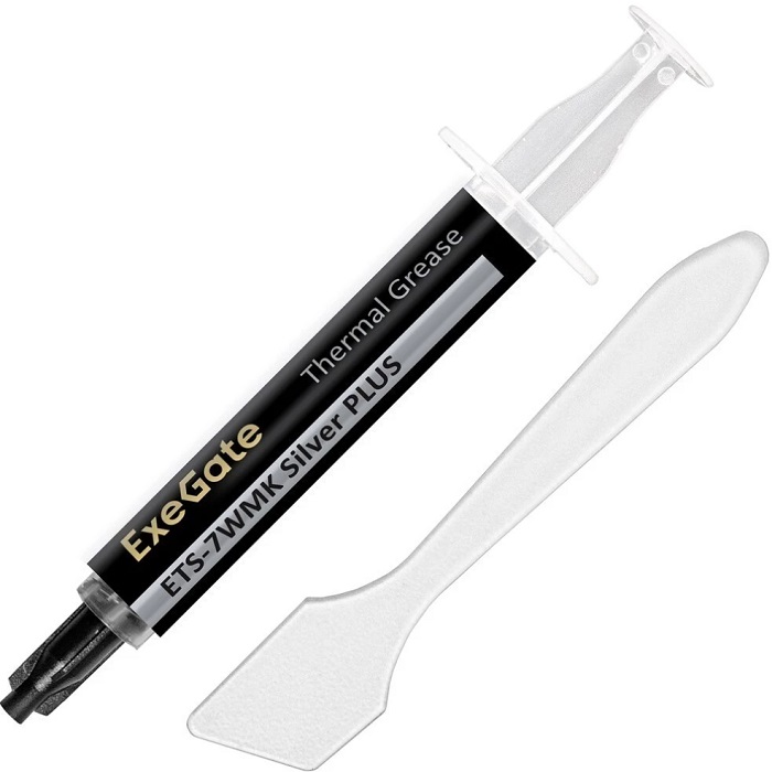 Термопаста ExeGate ETS-7WMK Silver PLUS (7,2 Вт/(м•К), 1.5г, шприц с лопаткой)