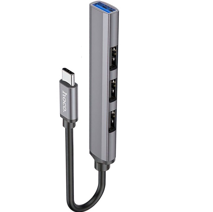 USB-Хаб HOCO HB26, 4 гнезда, 3 USB 2.0, 1 USB 3.0, серый
