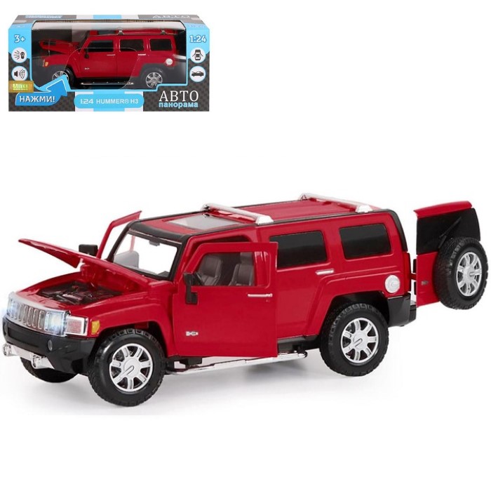 Машина металлическая Hummer H3 1:24 открываются двери, капот, свободный ход колёс, световые и звуковые эффекты