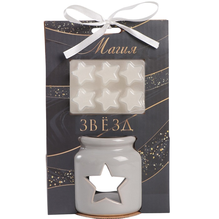 Набор: аромалампа для эфирных масел, мелтсы из воска ароматические «Звезда», серая, 7.5×7.5×8 см 10323636