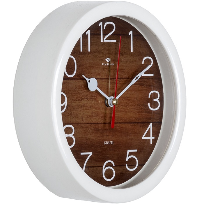 Будильник РУБИН "Дерево" кварц d=15см, корпус белый (В4-039)