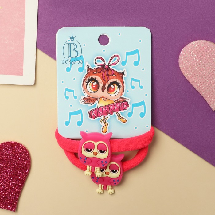 Резинка для волос "Мелодия" (набор 2 шт) совушка, 4 см, розовый   10309501