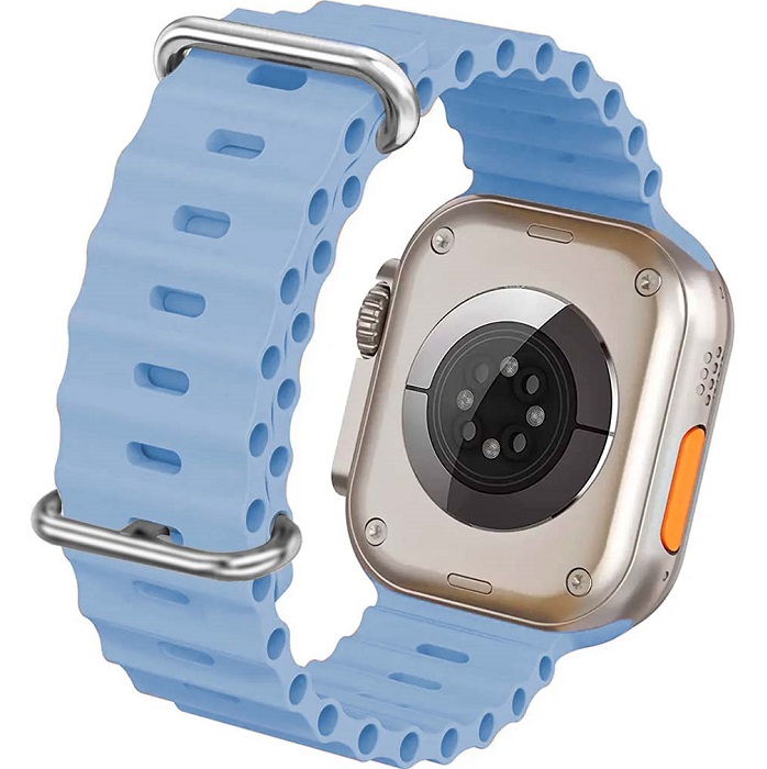 Силиконовый ремешок OCEAN BAND 42_44_45_49мм_застёжка-пряжка (силикон) голубой с черным