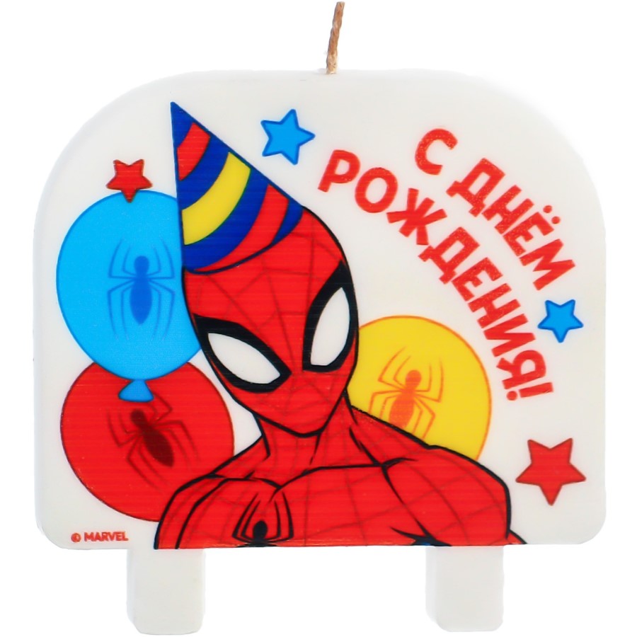 Свеча для торта "С Днем Рождения!", 8 х 8 см, Человек-паук