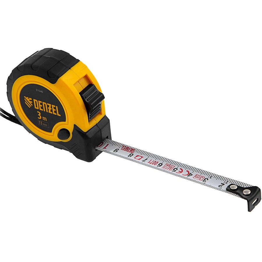 Рулетка  3м х 13мм DENZEL 31540, двухкомп. корпус, кнопка-пауза