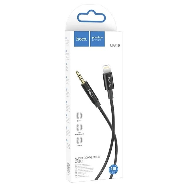 Кабель Jack 3.5 <--> Lightning 1.0м HOCO UPA19, Digital, чёрный