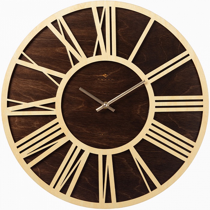 Часы настенные РУБИН "Классика", деревянные, d=40см, открытая стрелка, корпус темный (4001-001)